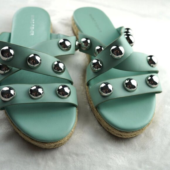 NWOT Marc Fisher Prisca Studded Espadrille Slide Sandals Aqua Blue Size‎ 9M - Picture 3 of 7